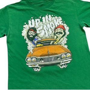 Retro Cheech & Chong Up In Smoke Big Head Caricature T Shirt Green Small